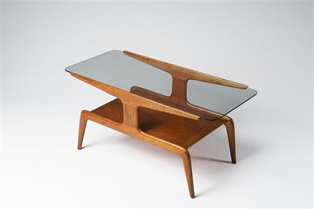 Gio Ponti (Milano 1891 - 1979) Tavolino in legno a due ripiani con piano...