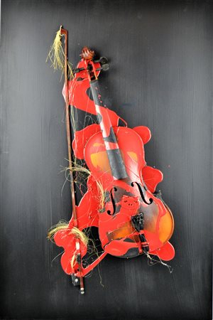 Aubertin violino combusto e acrilico su tavola 60x90 archivio Rovetta