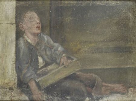 Anonimo del XIX sec. MENDICANTE Olio su tela, cm. 27x34