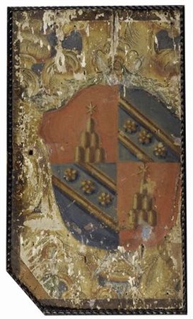 Frammento di stemma tempera su pannello in noce, XVII sec., cm. 87,5x49,5