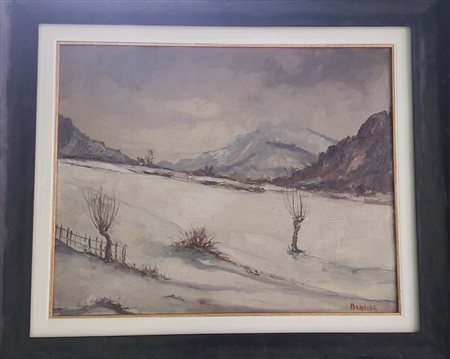 Biagio Blasi (Blasius) "Paesaggio innevato" - Olio su cartone rigido - cm...