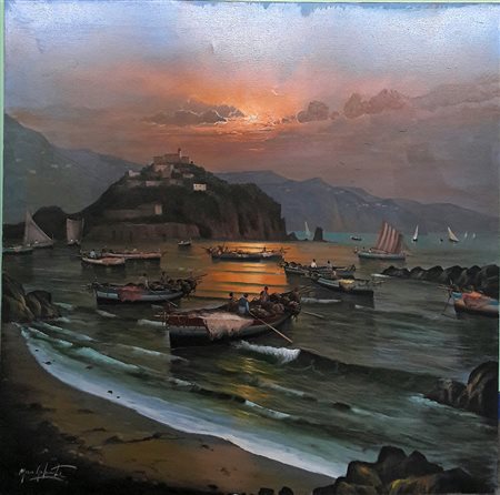 Mario Galanti "Ritorno dalla pesca" - Olio su tela - cm 100x100 - Firma...