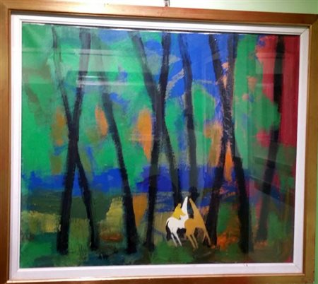 Gianrodolfo D'Accardi "Cavalli nel bosco" - Olio su tela - cm 60x70 - Firma...