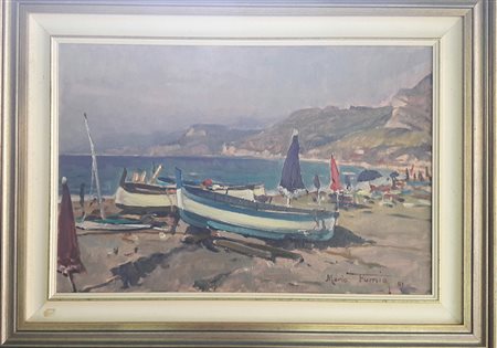 Mario Fumia "Spiaggia di Varigotti" - 1981 - Olio su tela - cm 40x60 - Firma...