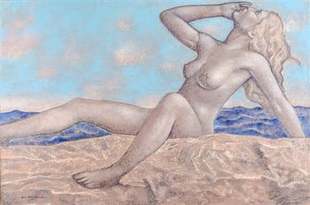 Nino La Barbera "Ragazza al mare" - Olio su tela - cm 80x120 - Firma...