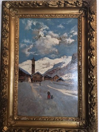 Cesare Maggi "Chiesa della Trinità a Gressoney" - Olio su cartone - cm 55x34...