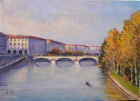 Gigli "Lungo il fiume Po" - Tecnica mista su tela - cm 30x40 - Firma...