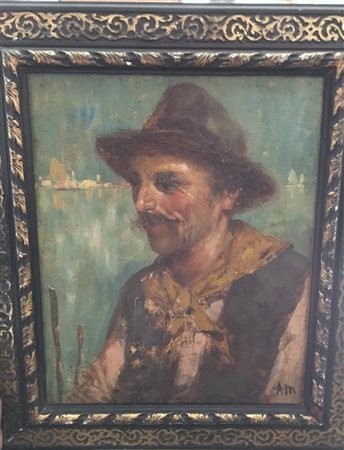 Antonio Mancini "Ritratto d'uomo" - Olio su tela -cm 32x34 - Firma...