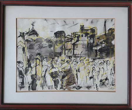 R. Graziani "Paesaggio urbano" - Tecnica mista su carta - cm 36x50 - Firma...