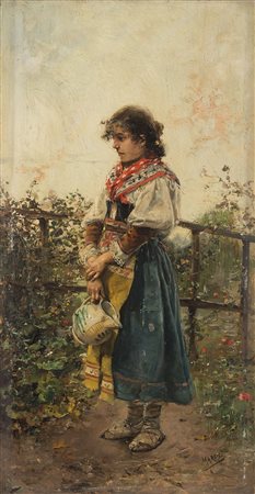 Vicente March y Marco (Valencia 1859 - 1927) "Nel giardino" olio su tavola...