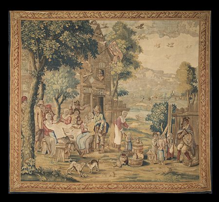 Arazzo Aubusson, Francia secolo XVIII, raffigurante pastorale con personaggi...