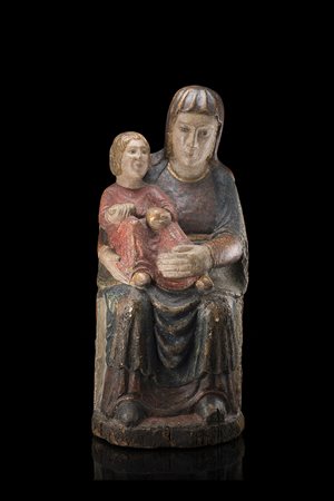 Arte del sec. XVI "Madonna con Bambino" scultura in legno policromo (h. cm...