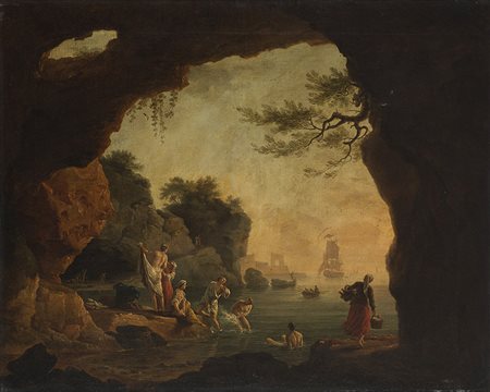 Seguace di Claude-Joseph Vernet della fine del secolo XVIII "Diana e ninfe al...