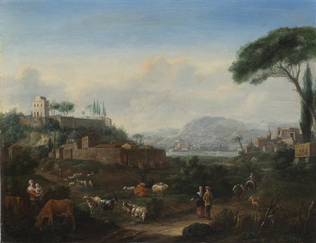 Hendrik Frans van Lint (1684 - 1763) (attr.) "Capriccio paesistico con...