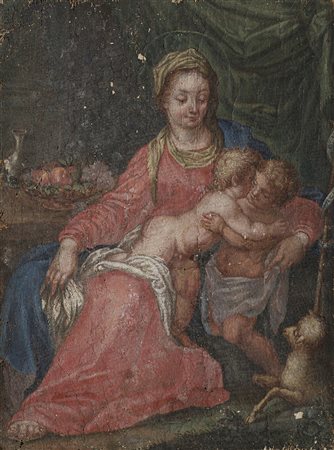 Scuola emiliana del secolo XVII "Madonna con bambino e San Giovannino" olio...