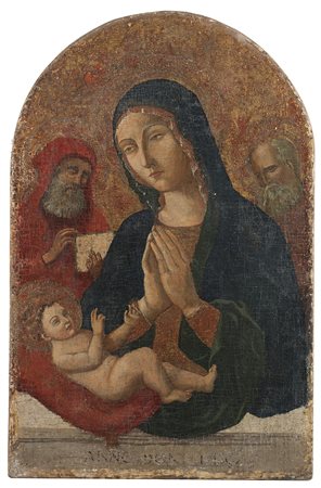 Ignoto "Madonna con Bambino e Santi" olio su tavola (cm 66x42,5) (difetti)...