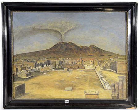 Ignoto "Veduta di Pompei" olio su tela (cm 47x62,5). In cornice (difetti)