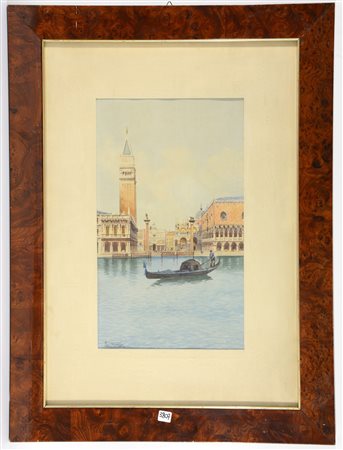 Firma indecifrata "Piazza San Marco con il Molo" dipinto a tecnica mista (cm...