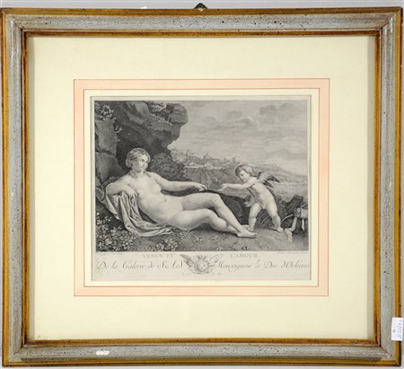 Stampa del secolo XIX raffigurante "Venere e Amore" (cm 29x33) In cornice...