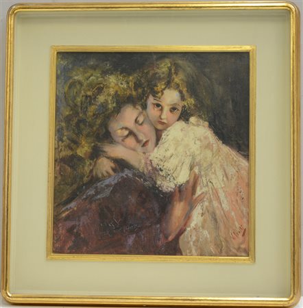 Ignoto "Madre e figlia" olio su tela (cm 40x40) iscritto "V. Irolli" in basso...