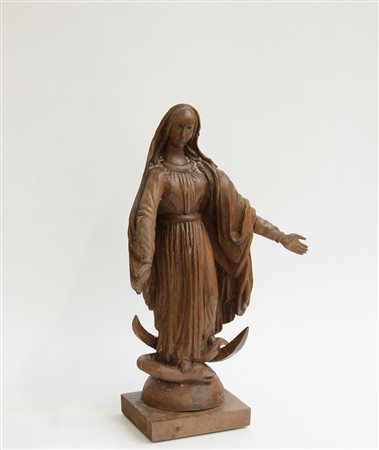 Scultura lignea raffigurante l'Immacolata Concezione (h. cm 42) (difetti e...