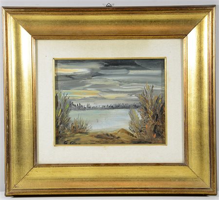 Secan George "Paesaggio con stagno" olio su tela firmato in basso a...