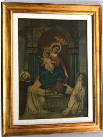 Ignoto, "Madonna in trono con Bambino e santi", succo d'erba, inizio sec. XX...