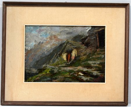 Tasis "Paesaggio montanto" olio su cartone (cm 26x36) firmato in basso a...