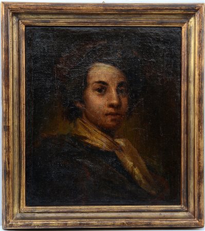 Maestro lombardo del secolo XVIII "Ritratto di giovane con cappello" olio su...