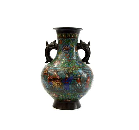 Vaso biansato in metallo cloisonnÈ Cina, sec. XX (h. 45 cm.)