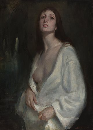 Ottavio Steffenini (Cuneo 1889 - Milano 1971) "La modella" olio su tela (cm...