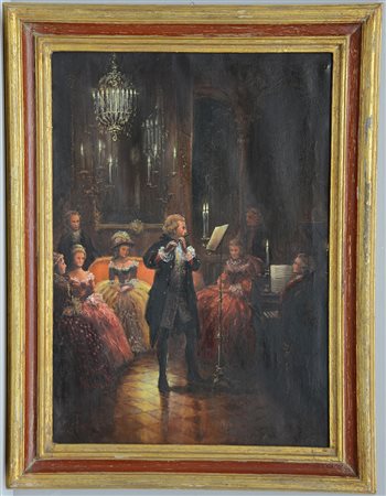 Ignoto, "Concertino", olio su tela (cm 70x50), in cornice (difetti)