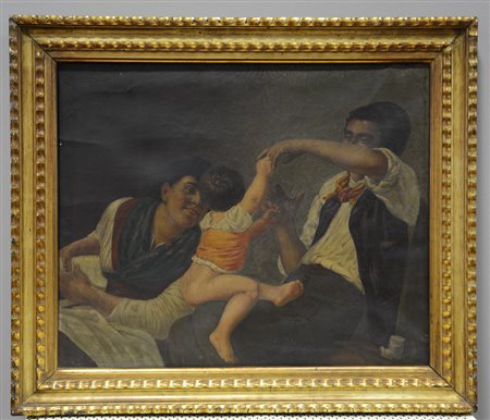 Ignoto "La famiglia felice" olio su tela (cm 50x60). In cornice