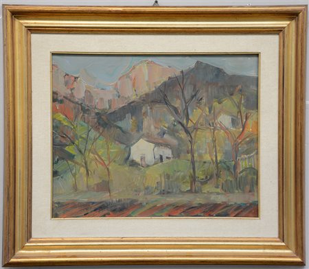 Locatelli Raffaello (Bergamo 1915) "Paesaggio con casolare" olio su tela...