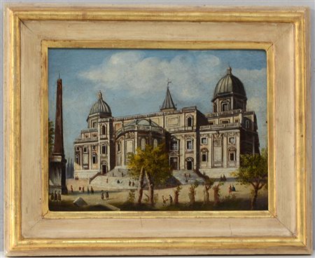 Ignoto "Scorcio di palazzo" olio su tavola (cm 18x25,5)(difetti e restauri)