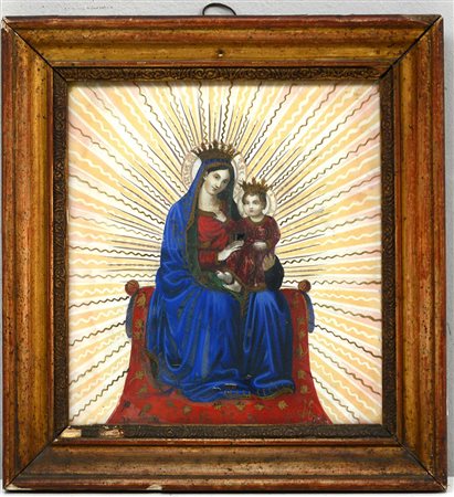 Arte del sec. XIX "Madonna con bambino" litografia ritoccata a mano (cm...