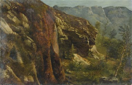 Pittore del XIX secolo "Paesaggio con rocce" cm. 37x56 - olio su tela su...