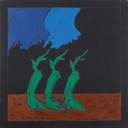 TANO FESTA (1938-1988) Paesaggio con fondo nero 1976smalto e acrilico su tela...