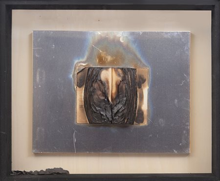 BERNARD AUBERTIN (1934-2015) Livre brulé 1974libro bruciato su metallo cm...