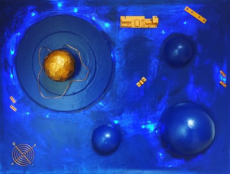 Bassott torino 1968 Deep Blue 2017 Mista su tela con oggetti e luci 60x80...