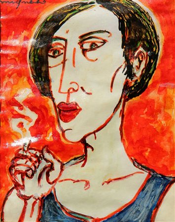 Giuseppe MIGNECO (Messina 1908 Milano 1997) Donna che fuma, china colorata su...