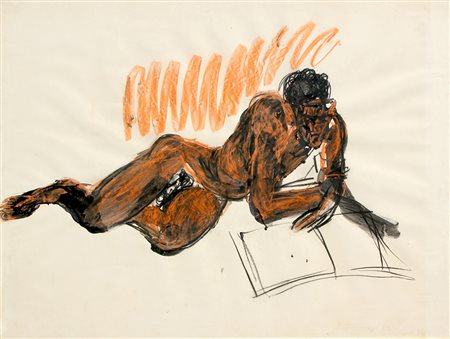 Rainer FETTING (Wilhelmshaven 1949 ) Figura sdraiata, 1983, tecnica mista su...