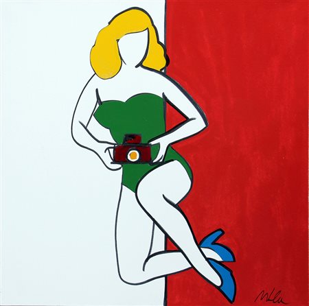 Marco LODOLA (Dorno 1955 ) Pin-up, smalto e acrilico su tela, cm. 100 x 100,...