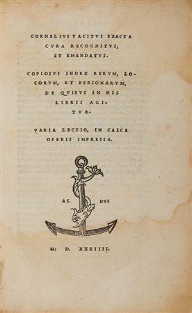 TACITO, Publio Cornelio (56 A.C.- c. 120). Exacta cura recognitus, et...