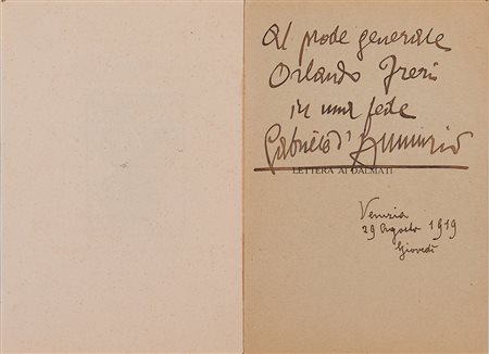 D'ANNUNZIO, Gabriele (1863-1928). Lettera ai Dalmati. Venezia: Associazione...