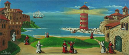 ULISSE Osimo 1957 " Il faro " olio su tavola 30 x 70 cm firmato in basso a...