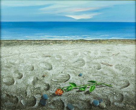 GIOVAN BATTISTA ROTELLA Gimigliano 1947 " Rosa e spiaggia " olio su tela 40 x...