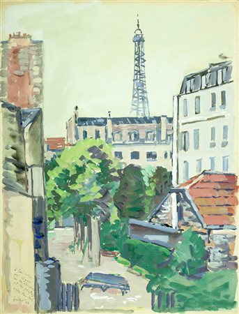 ORFEO TAMBURI Jesi 1910 - Parigi 1994 " Vista di Parigi " anno 1948 gouache...