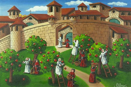 ULISSE Osimo 1957 " I rossi frutti " olio su tavola 40 x 60 cm firmato in...