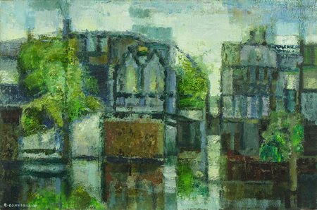 ROMANO CONVERSANO Rovigo d' Istria 1920 - 2010 " Bruges " olio su tela 43 x...